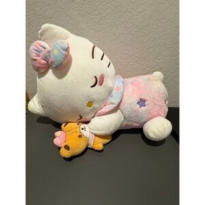 2024 Sanrio Hello Kitty 18" Sleeping Plush with Tiny Chum Pink Stars Pajamas